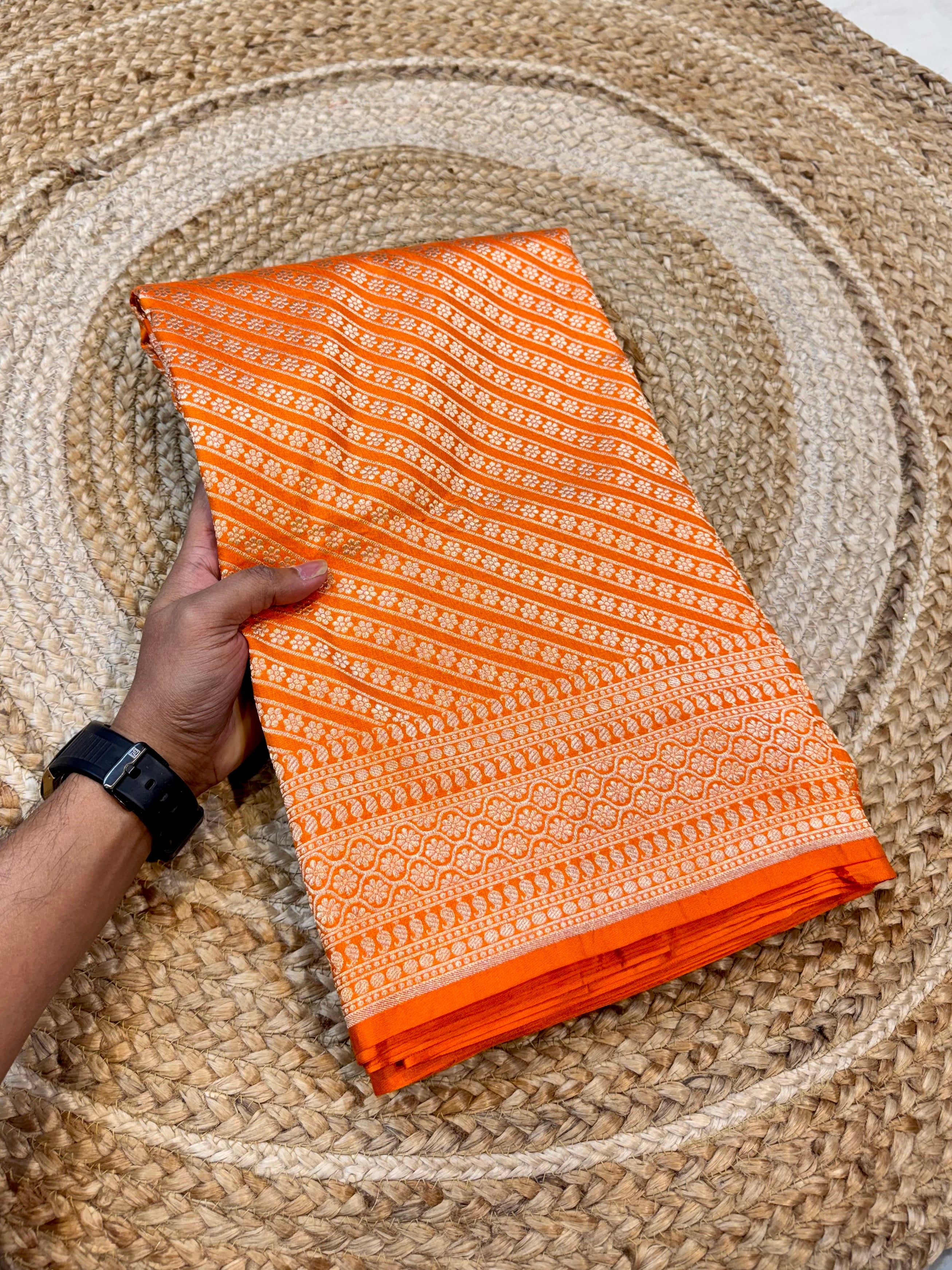 Fanta Orange 100% Pure Banarasi Katan Silk Brocade Saree