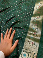 Bottle Green Banarasi SemiKatan Silk Partywear Saree