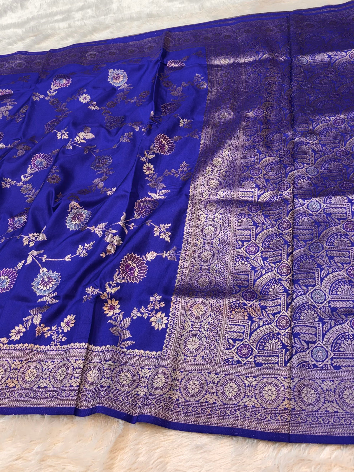 Royal Blue  Banarasi SemiKatan Silk Partywear Saree