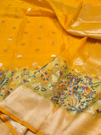 Haldi Yellow 100% Pure Ektara Banarasi Cotton Jamdani Saree