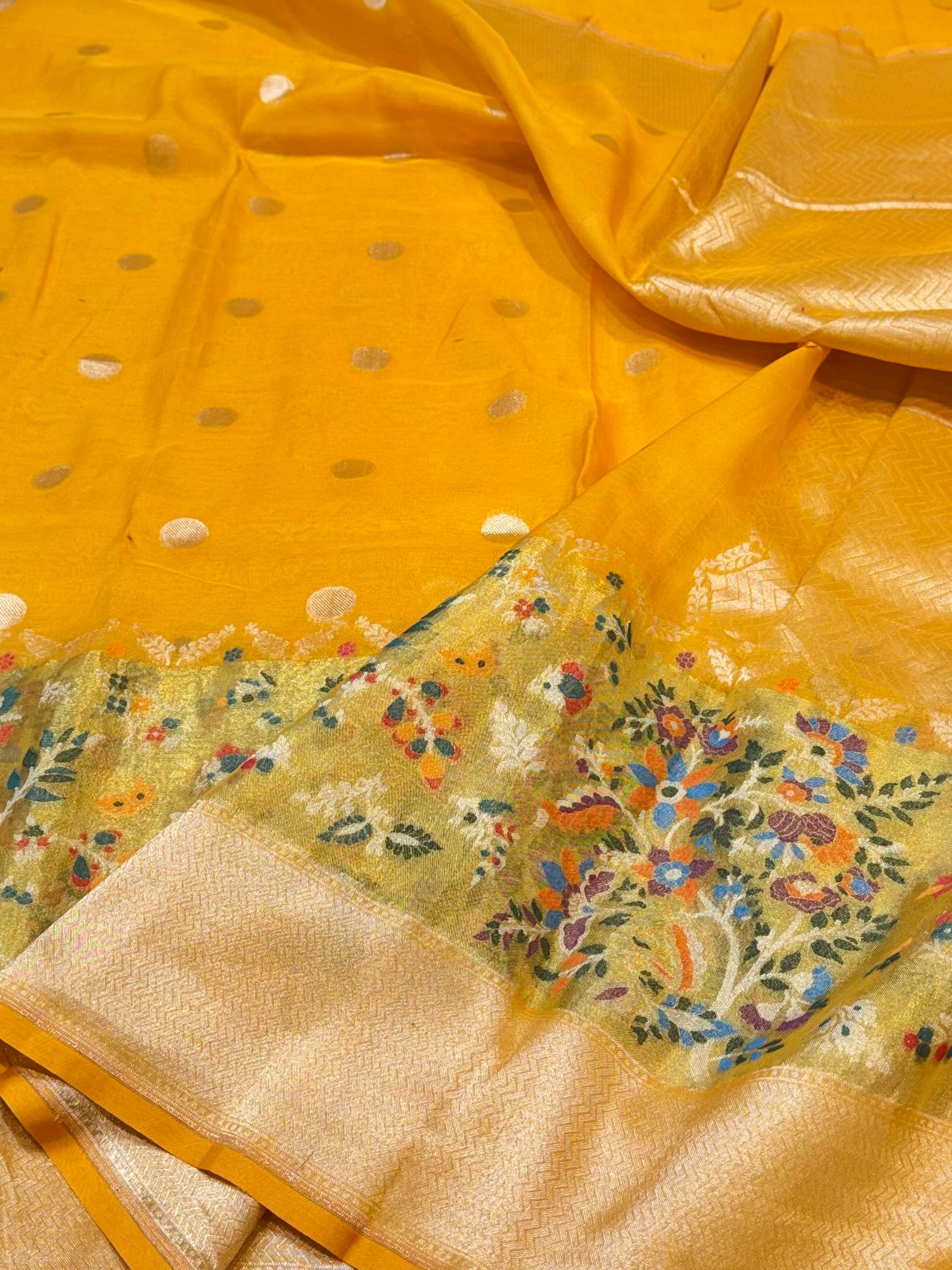 Haldi Yellow 100% Pure Ektara Banarasi Cotton Jamdani Saree