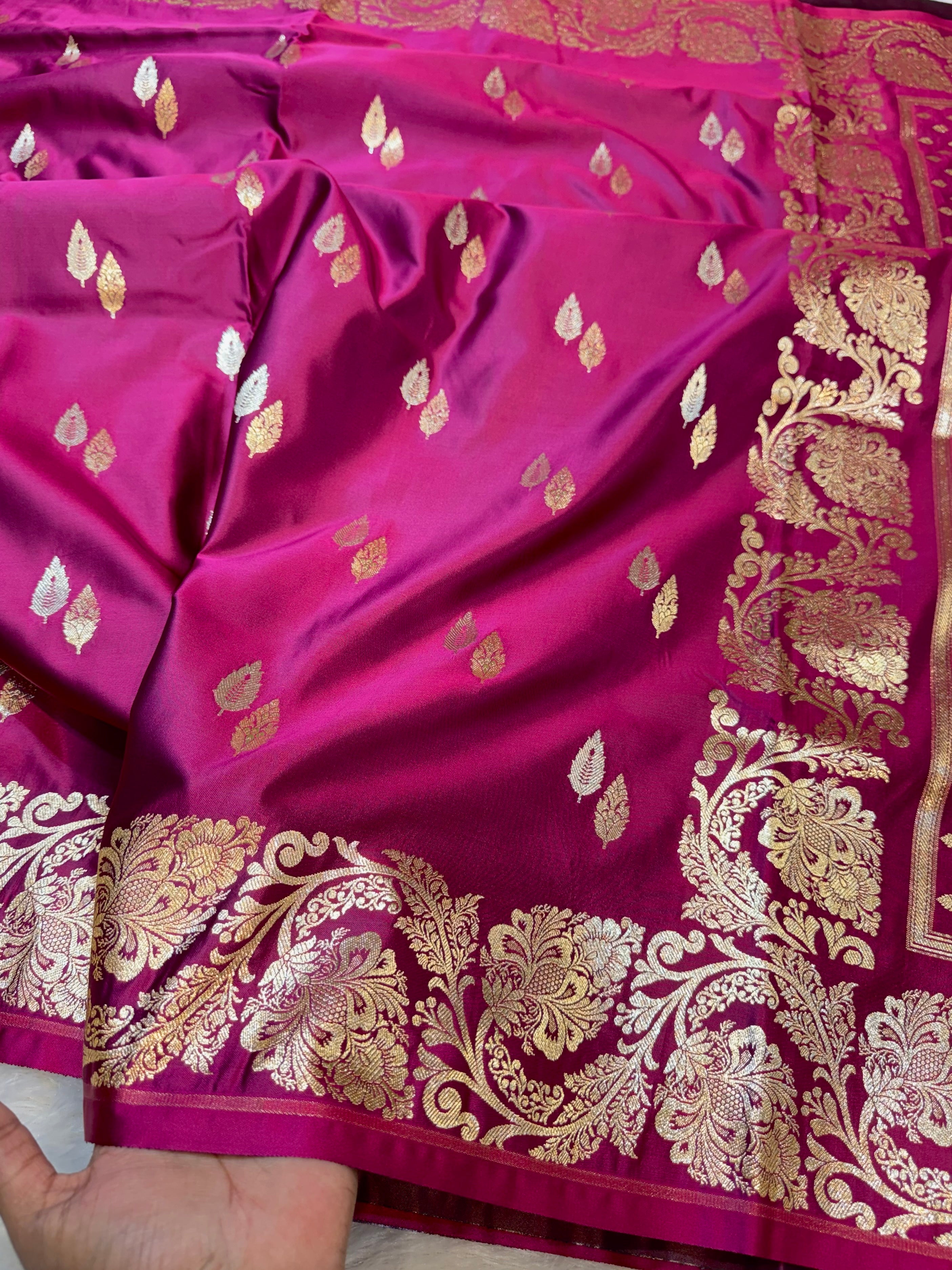 Magenta Pink Banarasi Soft Meenakari Mashru Silk Partywear Saree