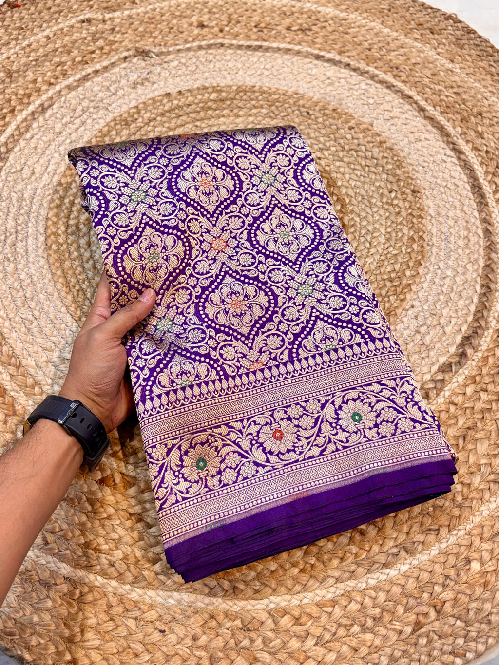 Violet Purple 100% Pure Banarasi Katan Silk Meenakari Brocade Saree