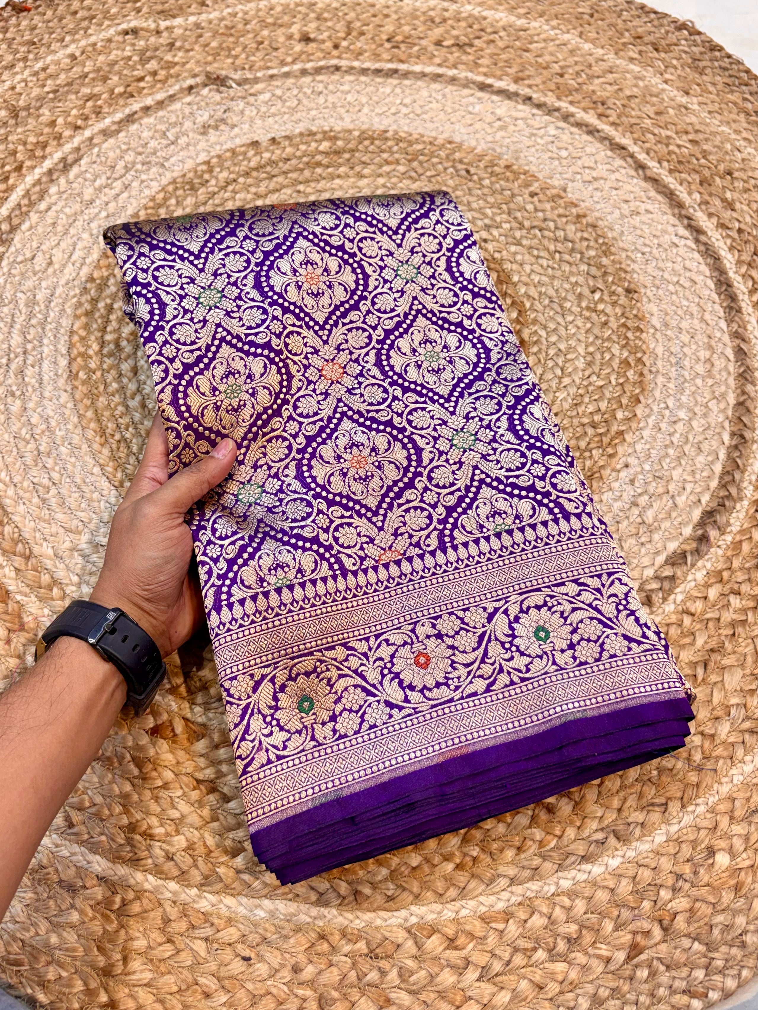 Violet Purple 100% Pure Banarasi Katan Silk Meenakari Brocade Saree
