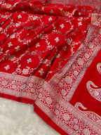 Red Banarasi Soft Meenakari Mashru Silk Partywear Saree