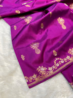 Purple 100% Pure Banaras Katan Silk Handloom Handwoven Pattu Saree