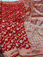 Red 100% Pure Banarasi Khaddi Georgette Meenakari Saree