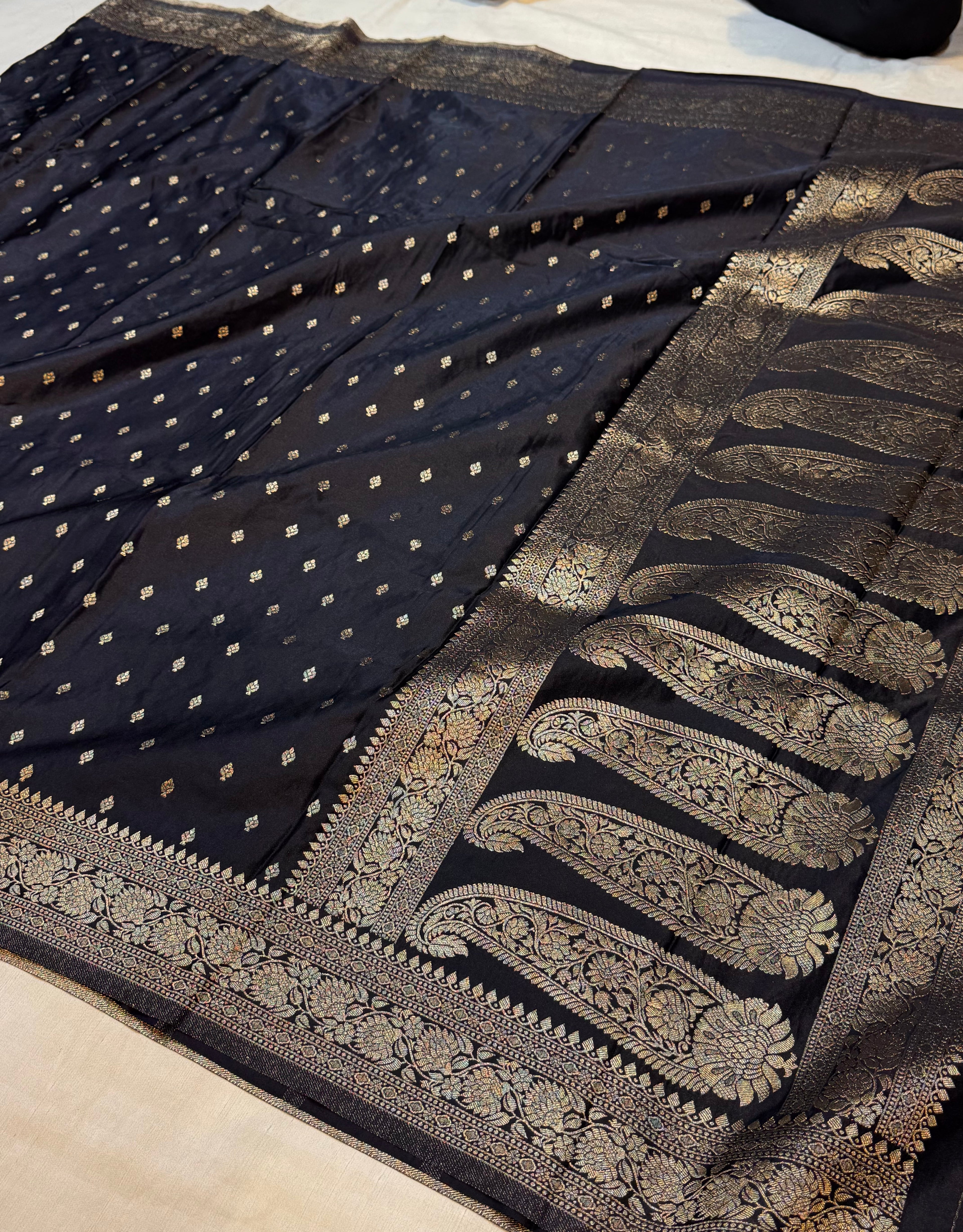 Black Banarasi Soft Mashru Silk Partywear Saree