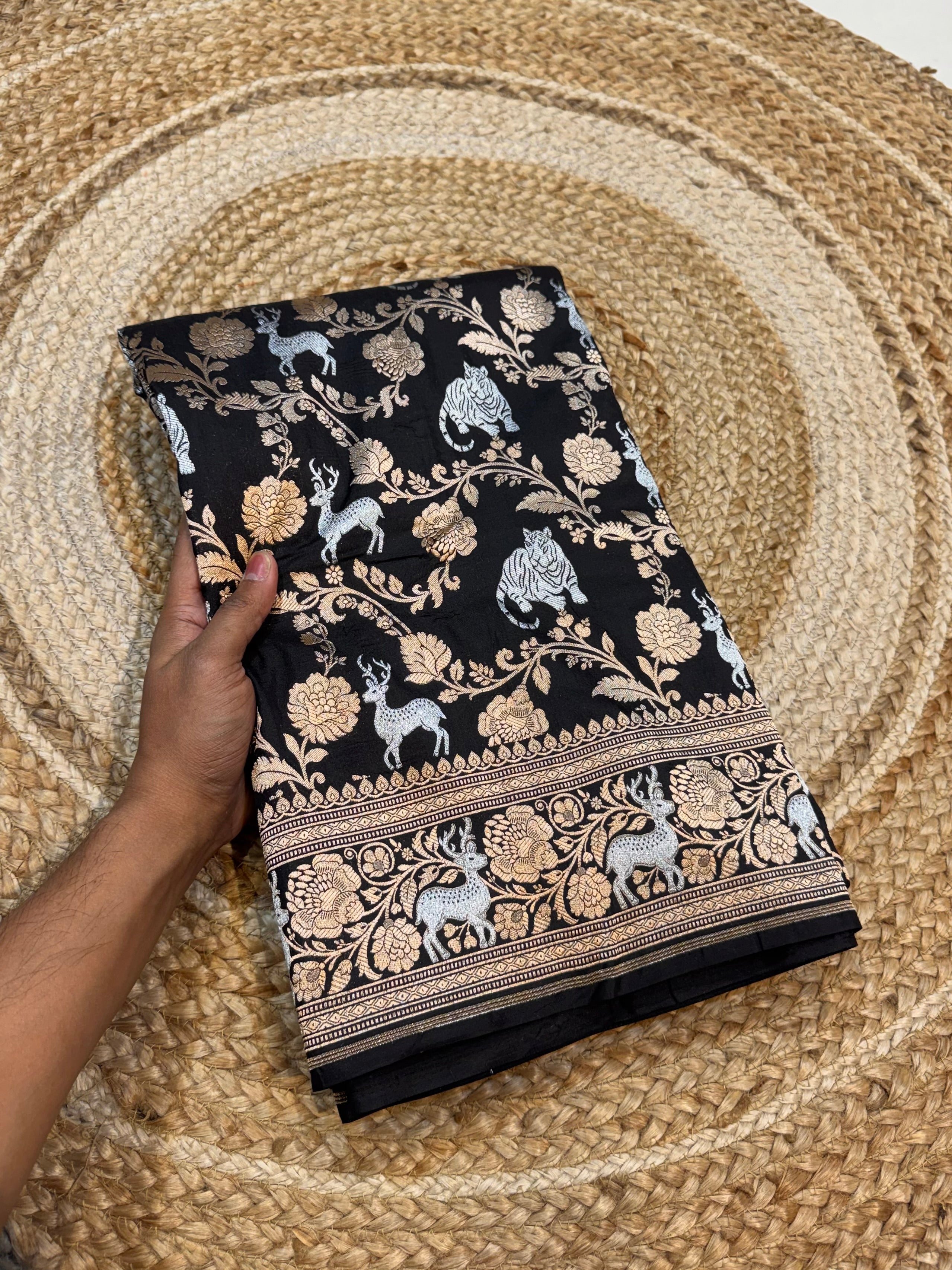 Black 100% Pure Banarasi Katan Silk Meenakari Saree