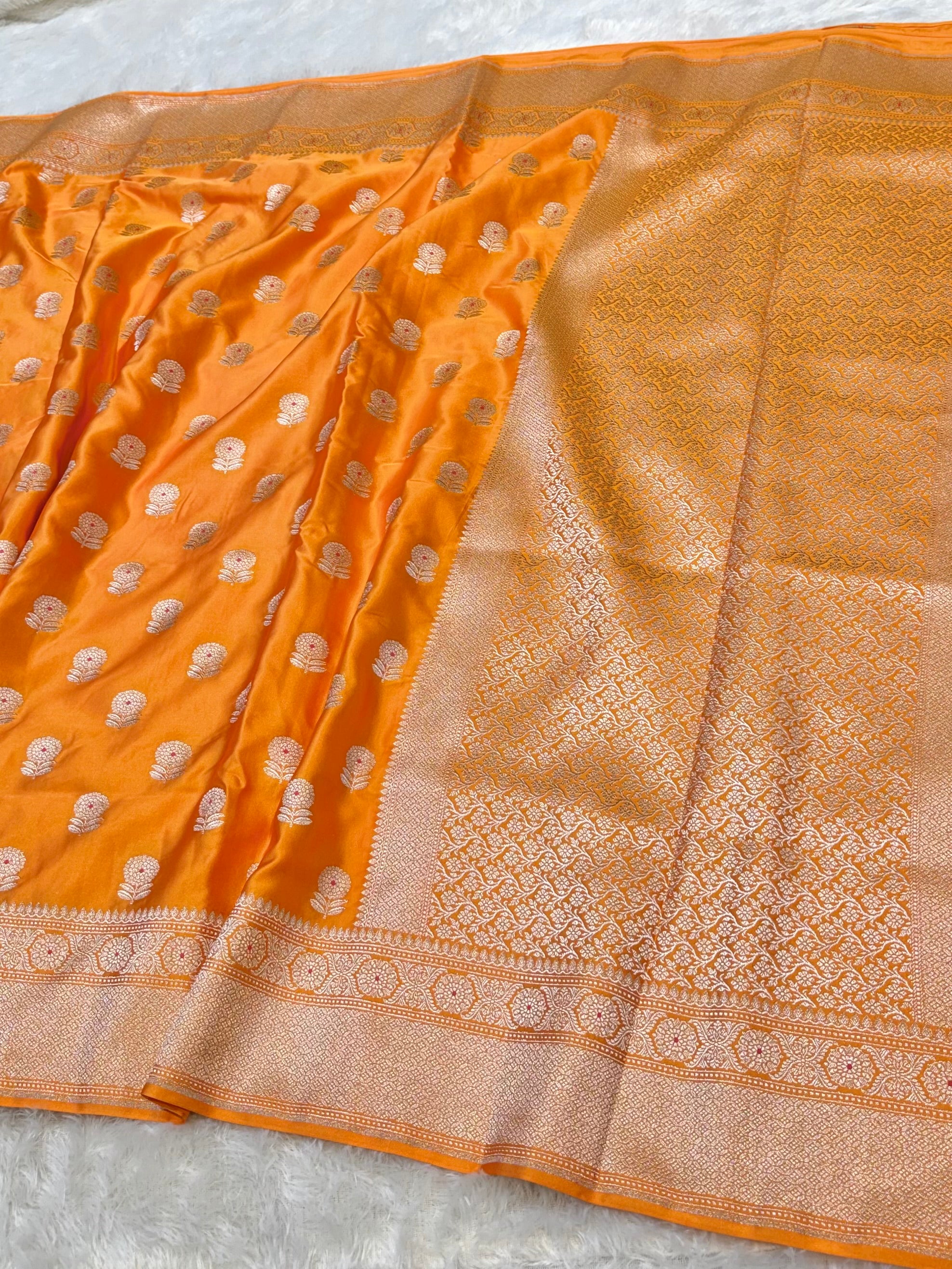 Peach Banarasi Soft Meenakari Mashru Silk Partywear Saree