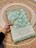Prebook | Pastel Sage Green 100% Pure Banarasi Katan Silk Meenakari Saree