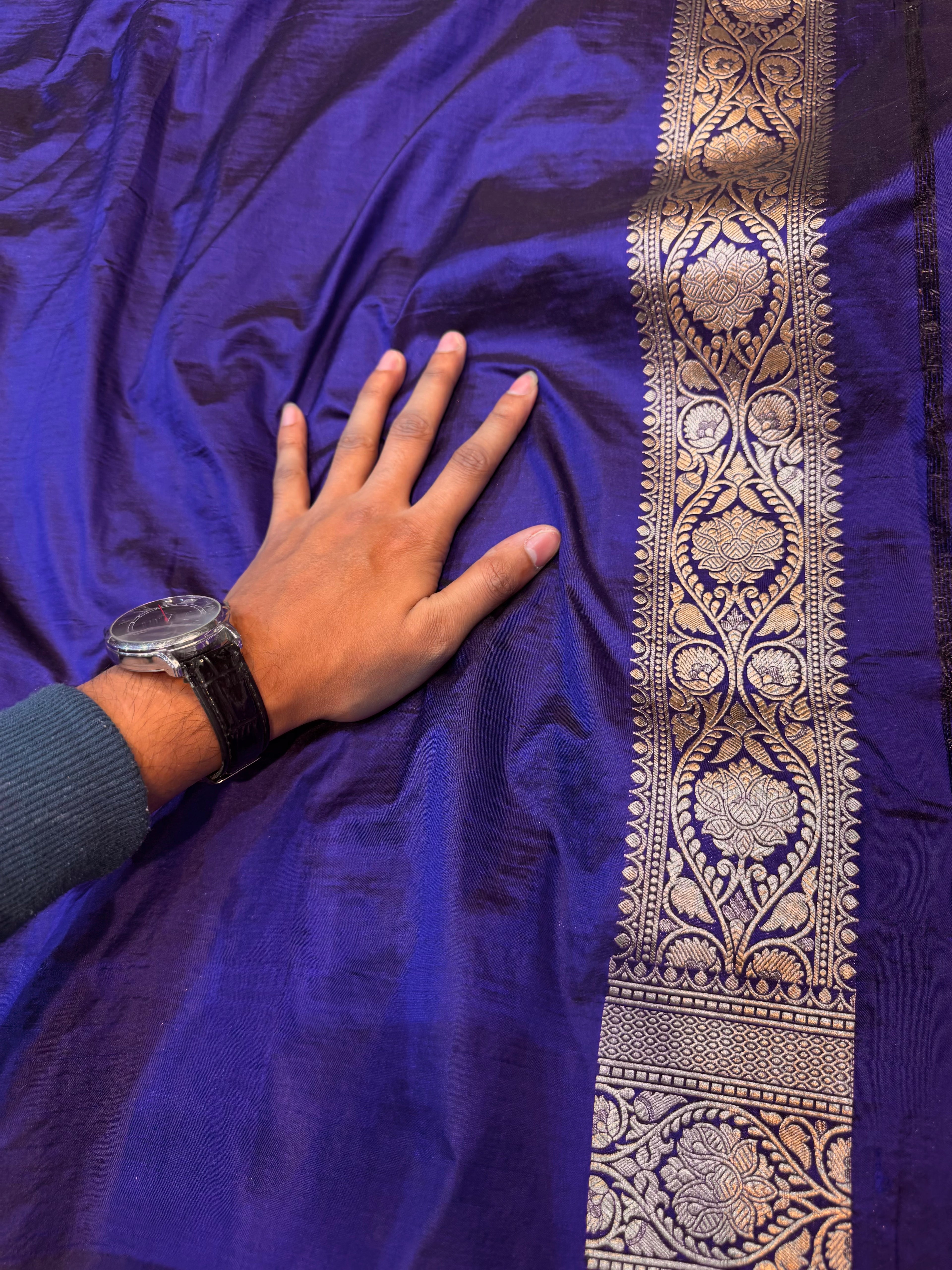 Royal Blue 100% Pure Banarasi Katan Silk Saree