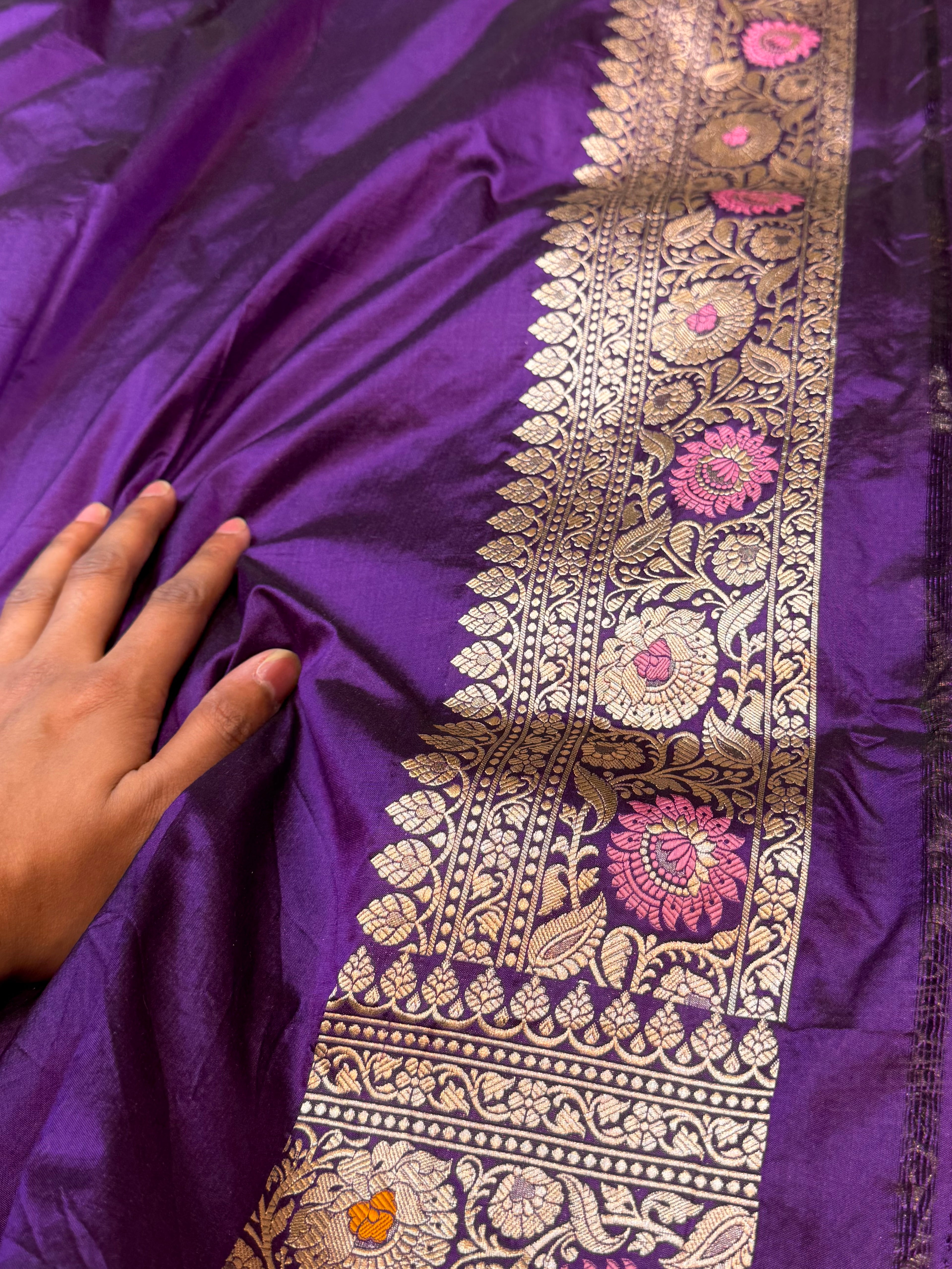 Prebook | Violet Purple 100% Pure Banarasi Katan Silk Meenakari Saree
