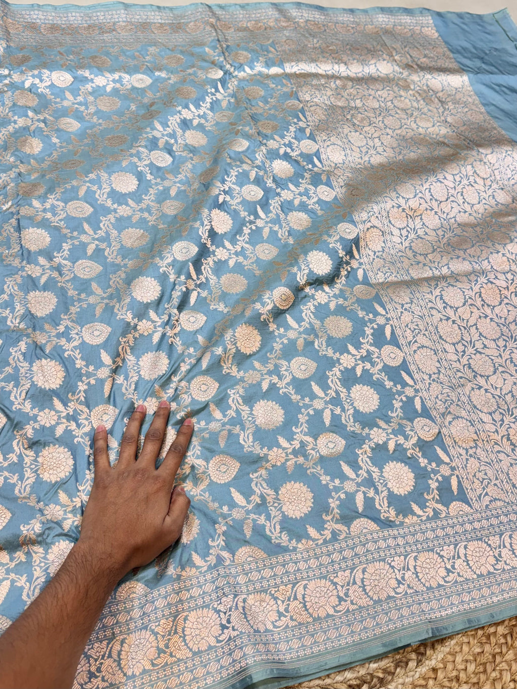 Prebook | Powder Blue 100% Pure Banarasi Katan Silk Saree