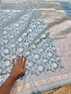 Prebook | Powder Blue 100% Pure Banarasi Katan Silk Saree