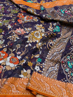Prebook | Dark Blue Pure Banarasi Ektara Kora Jamdani Saree