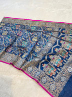German Blue 100% Pure Ektara Banarasi Kora Jamdani Saree