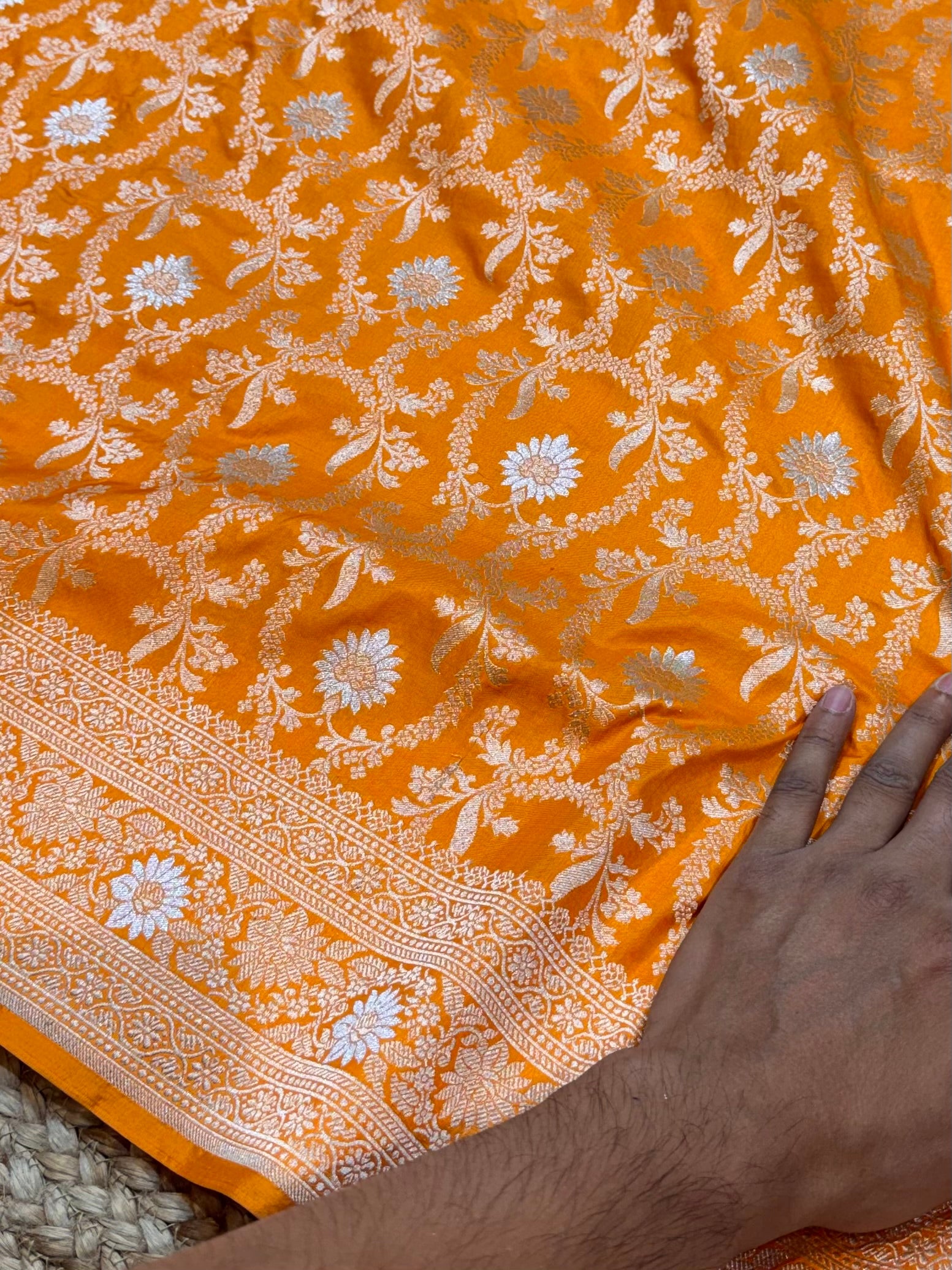 Orange 100% Pure Banarasi Katan Silk Meenakari Saree