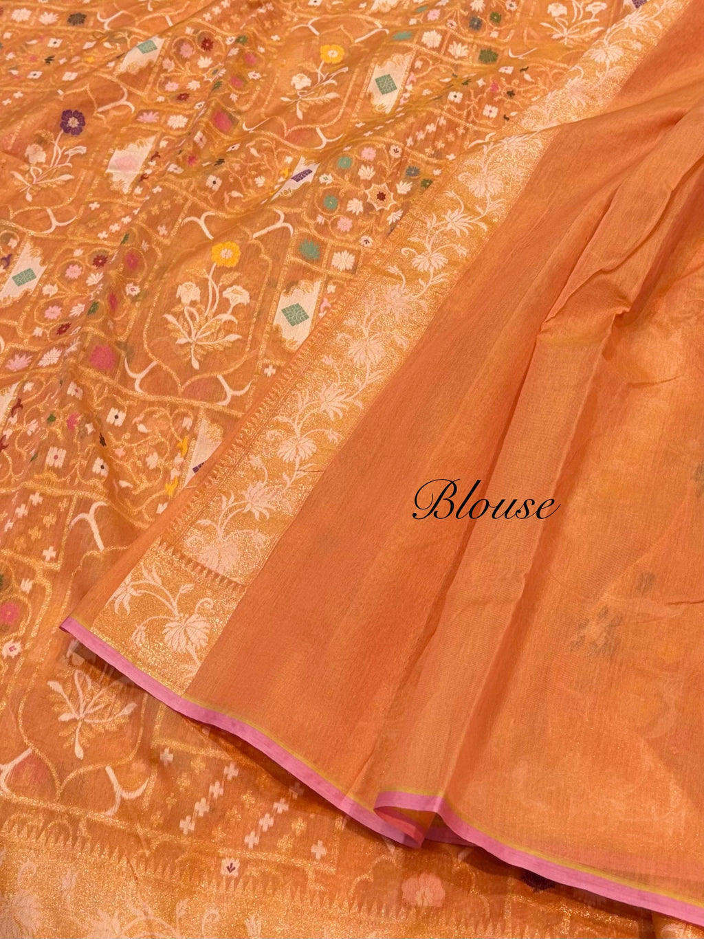 Pastel Peach 100% Pure Ektara Banarasi Cotton Jamdani Saree