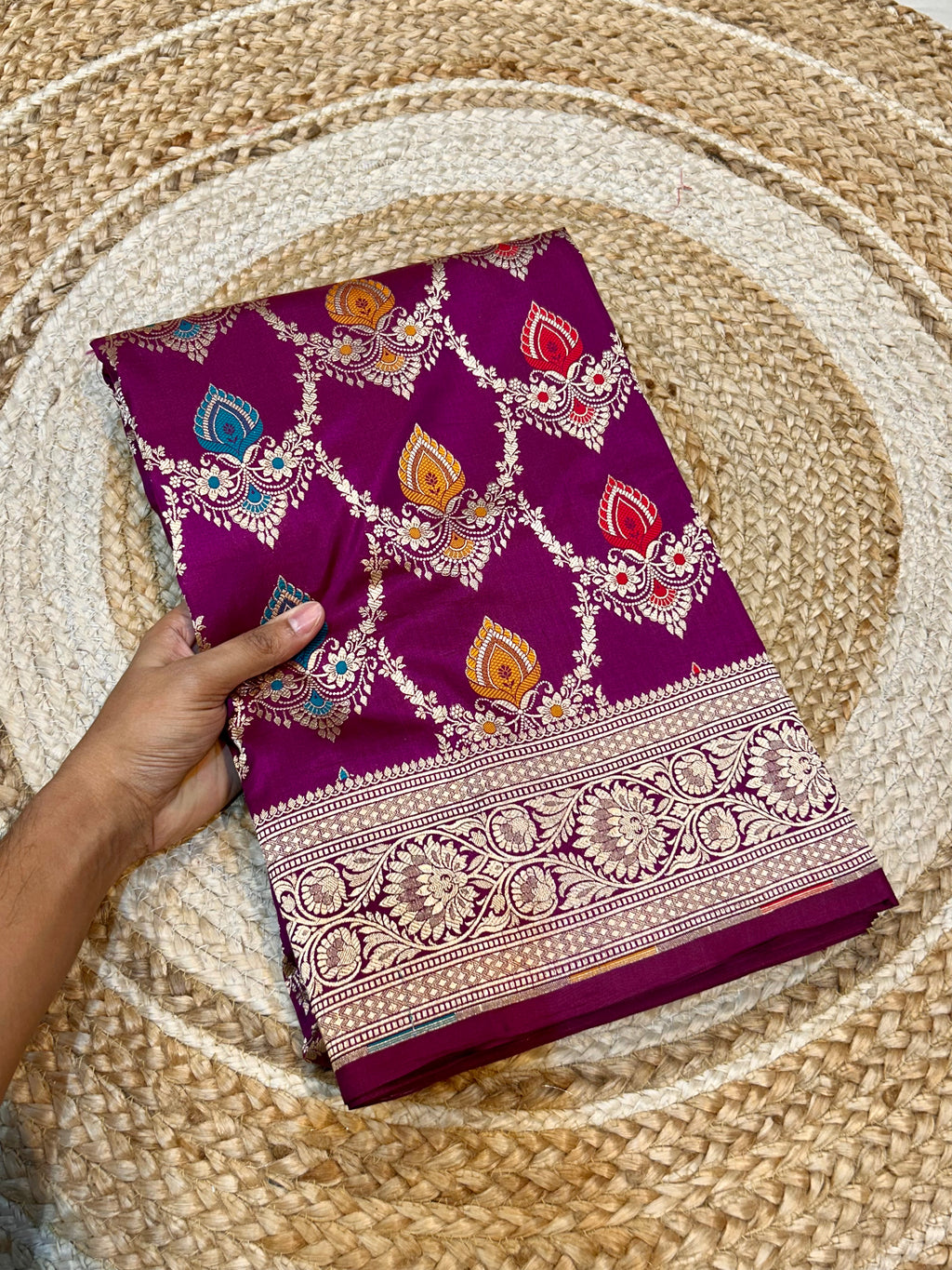 Purple 100% Pure Banarasi Katan Silk Meenakari Saree