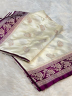 Off-White Banarasi Soft Mashru Silk Partywear Saree