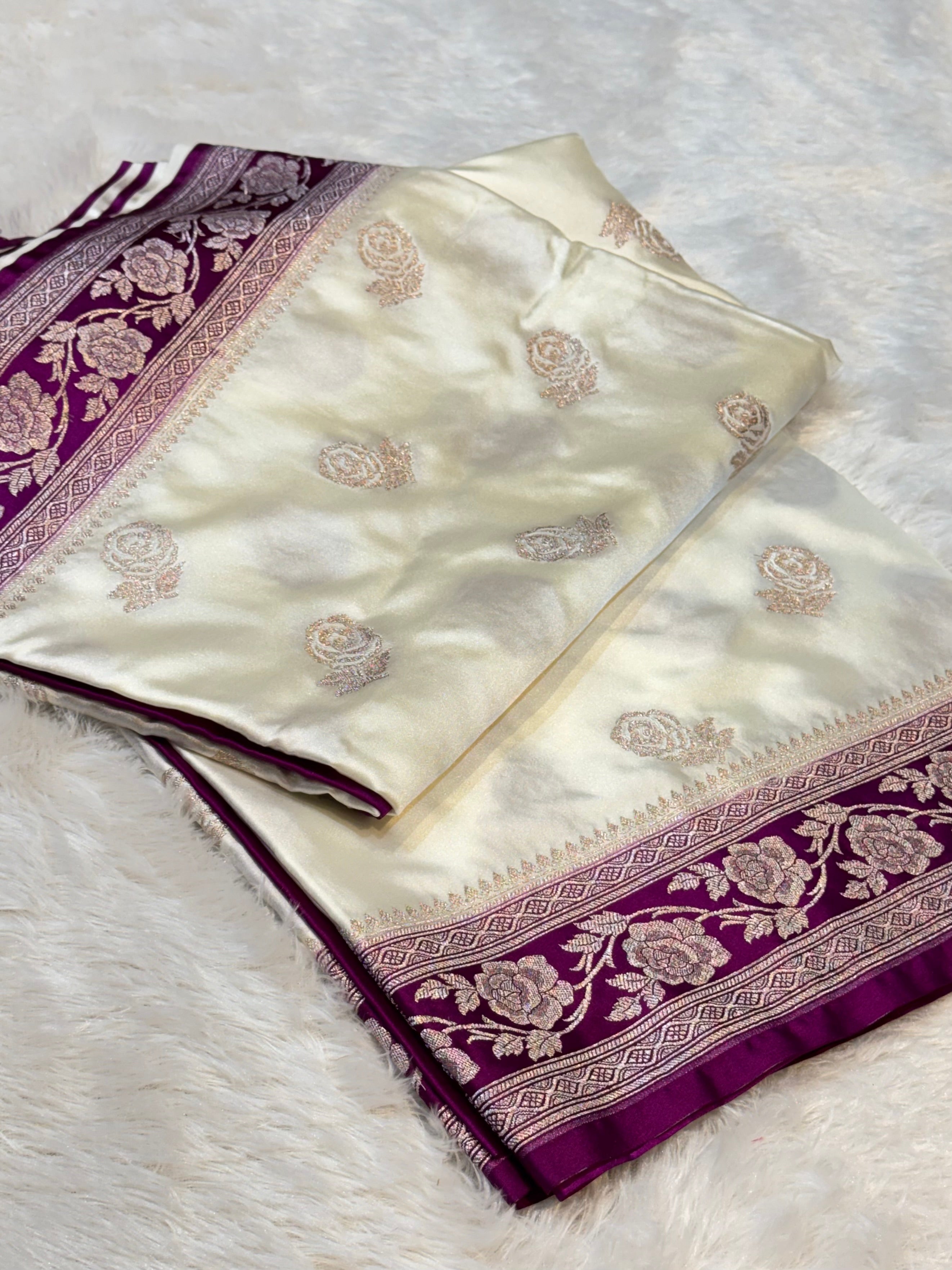 Off-White Banarasi Soft Mashru Silk Partywear Saree