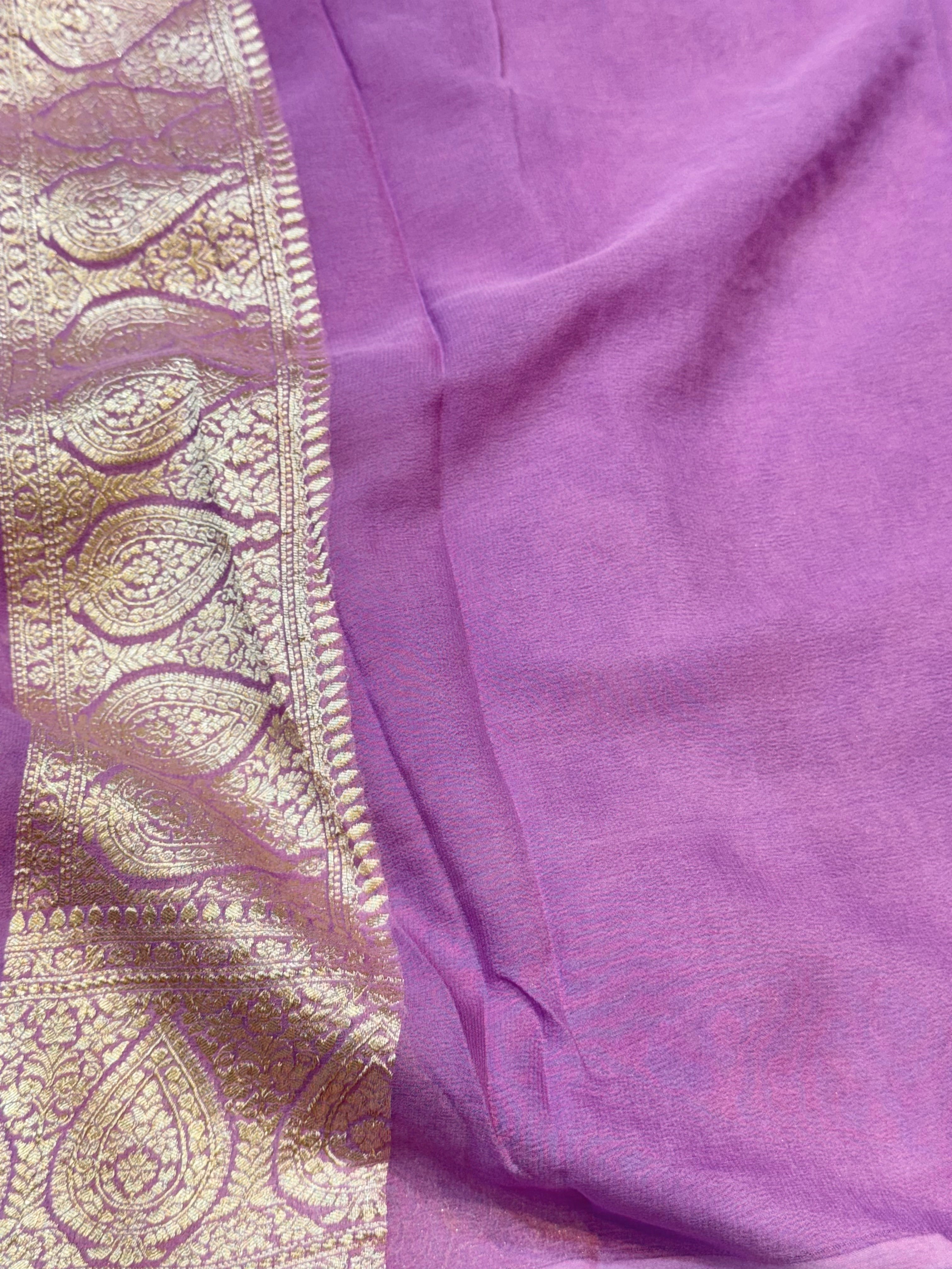 Lavender 100% Pure Khaddi Georgette SHIKARGAH Saree