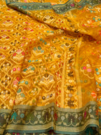 Prebook | Golden Yellow 100% Pure Ektara Banarasi Kora Jamdani Saree