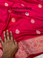 Hot Pink 100% Pure Banaras Katan Silk Handloom Handwoven Pattu Saree