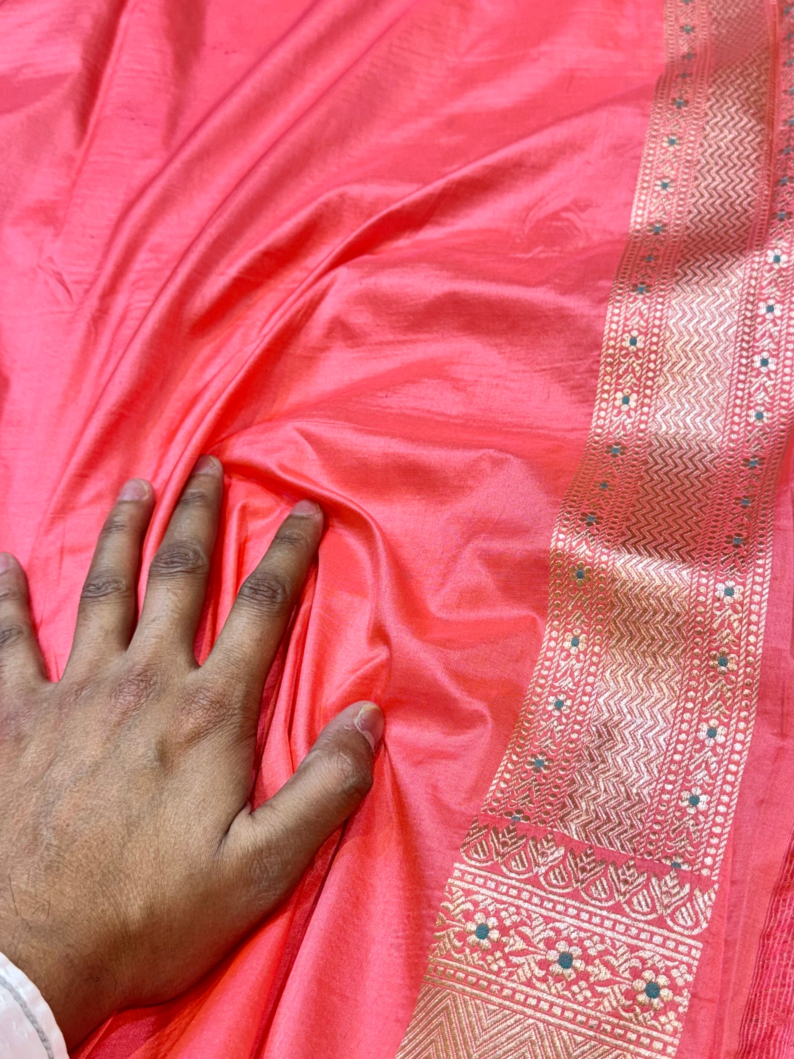 Baby Pink 100% Pure Banarasi Katan Silk Meenakari Saree