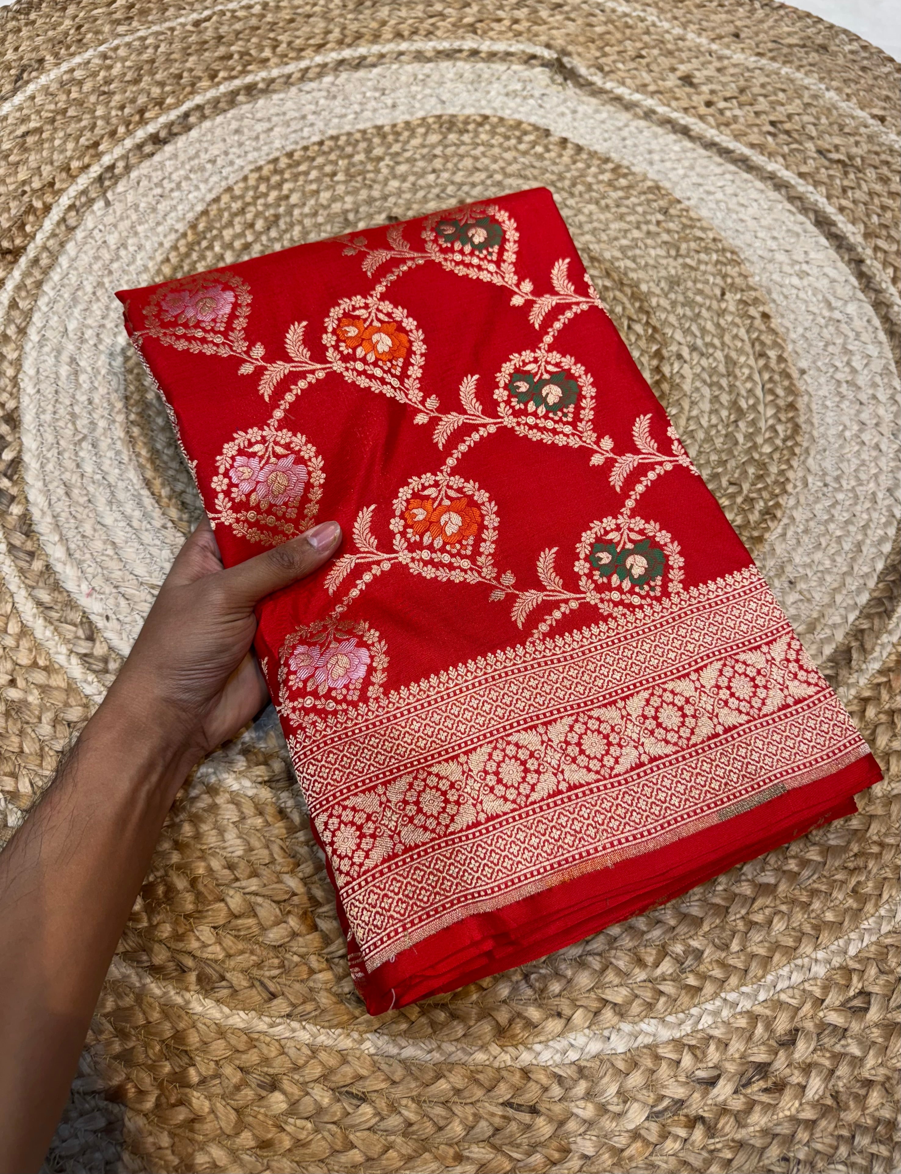 Red 100% Pure Banarasi Katan Silk Meenakari Saree