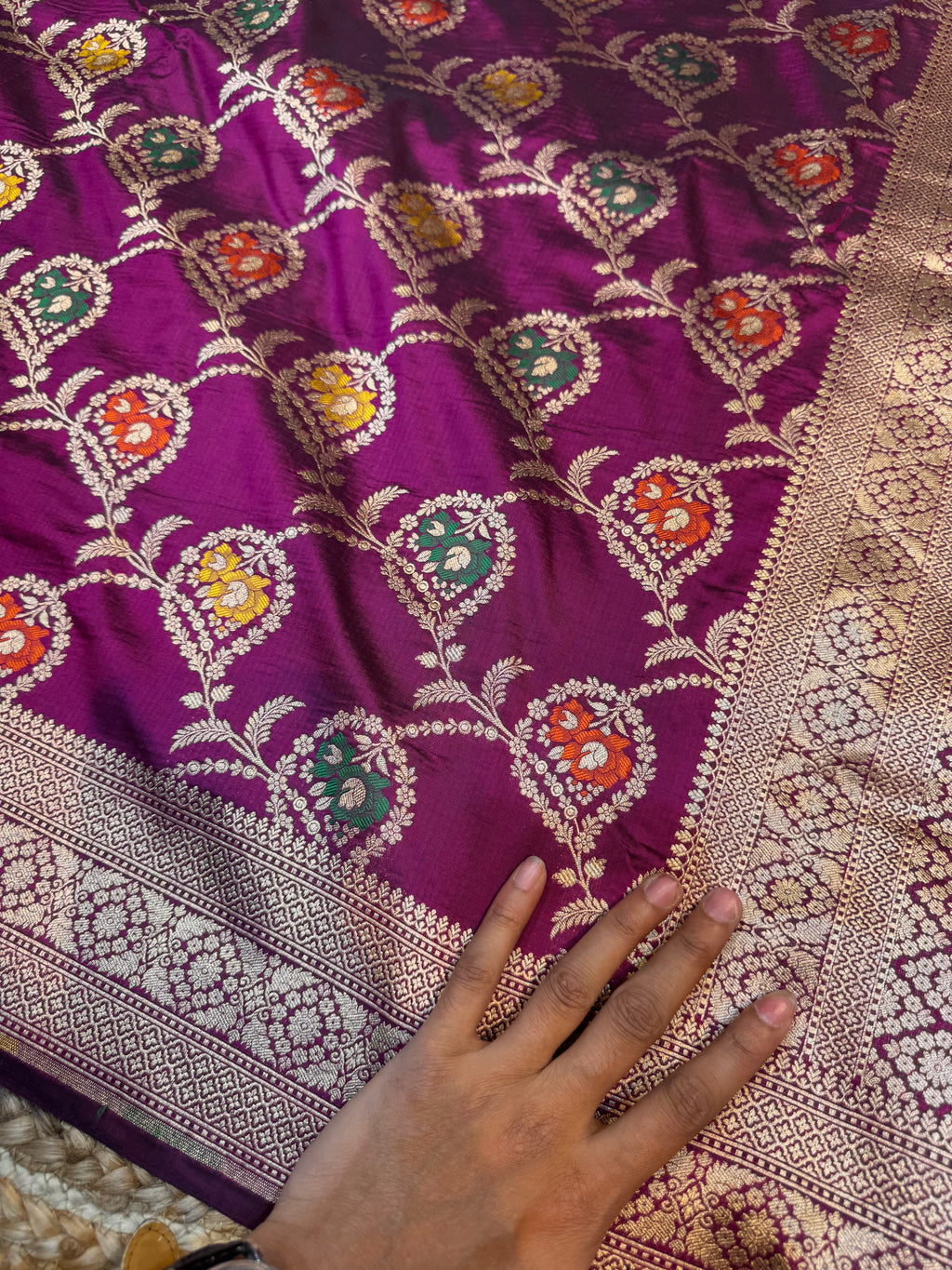 Wine Purple 100% Pure Banarasi Katan Silk Meenakari Saree