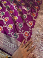 Wine Purple 100% Pure Banarasi Katan Silk Meenakari Saree