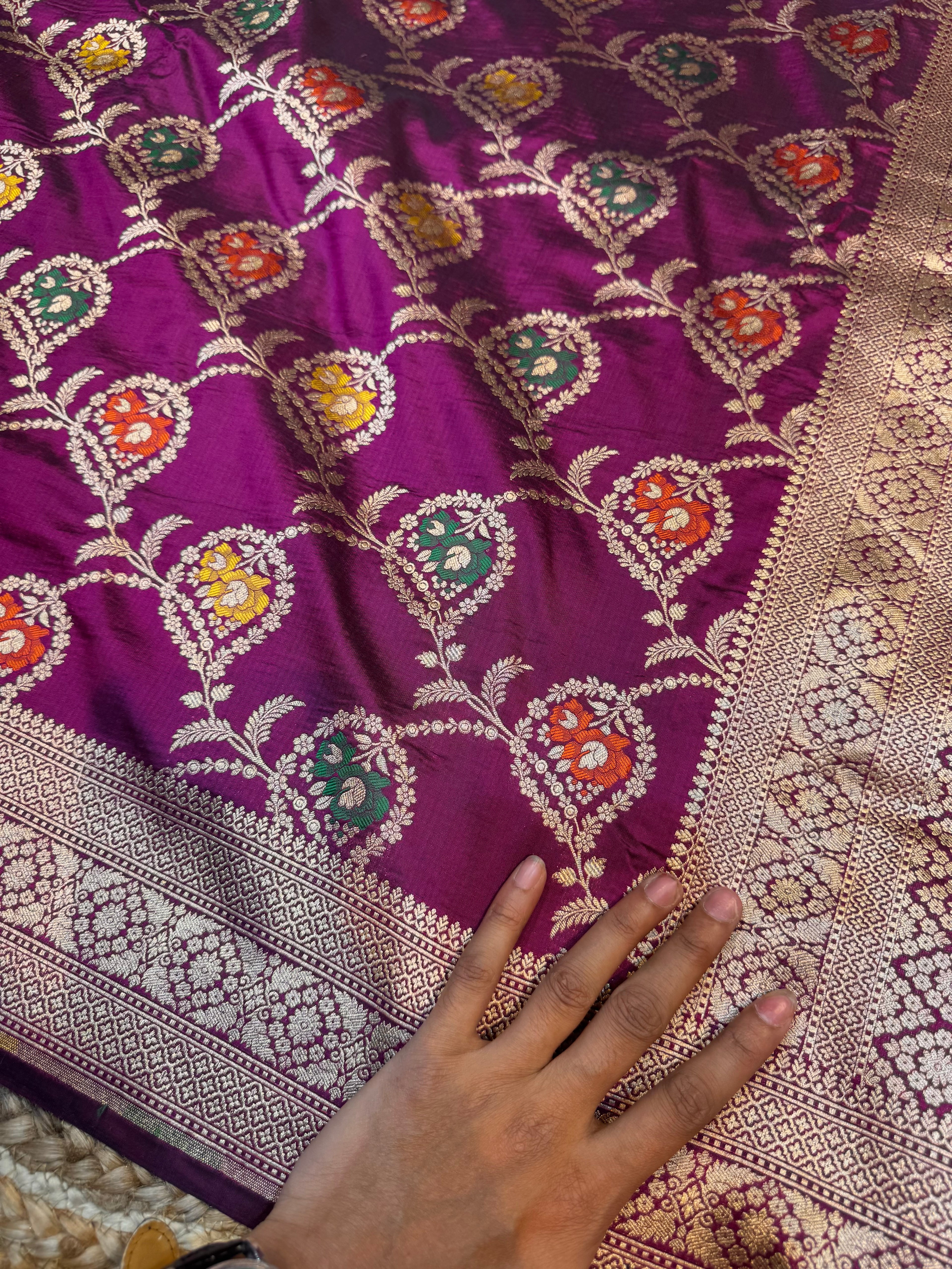 Wine Purple 100% Pure Banarasi Katan Silk Meenakari Saree