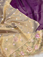 Purple Stripes Tissue Silk Partywear Banarasi Embroidery Tissue Border Lightweight Sarees
