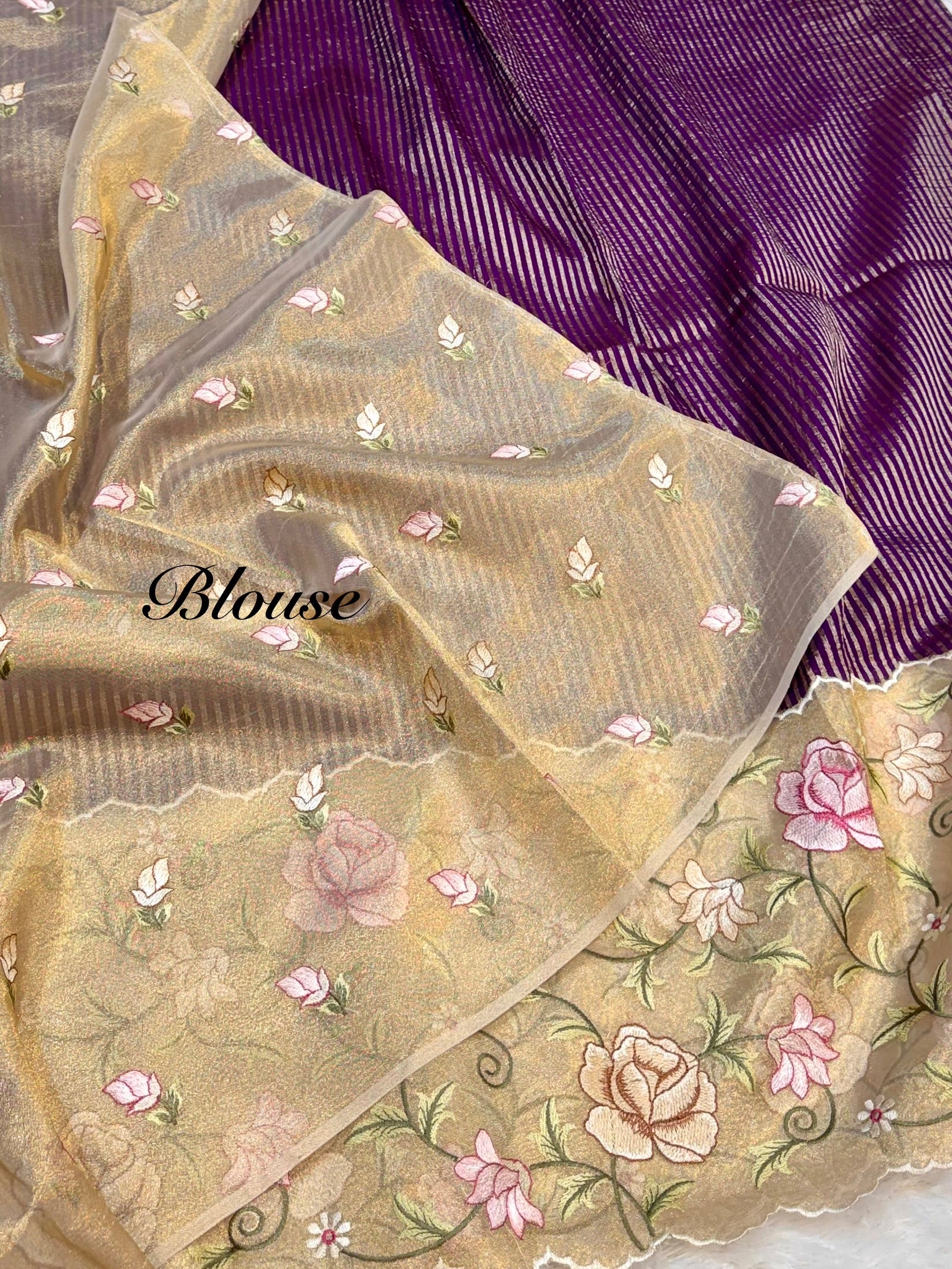 Purple Stripes Tissue Silk Partywear Banarasi Embroidery Tissue Border Lightweight Sarees