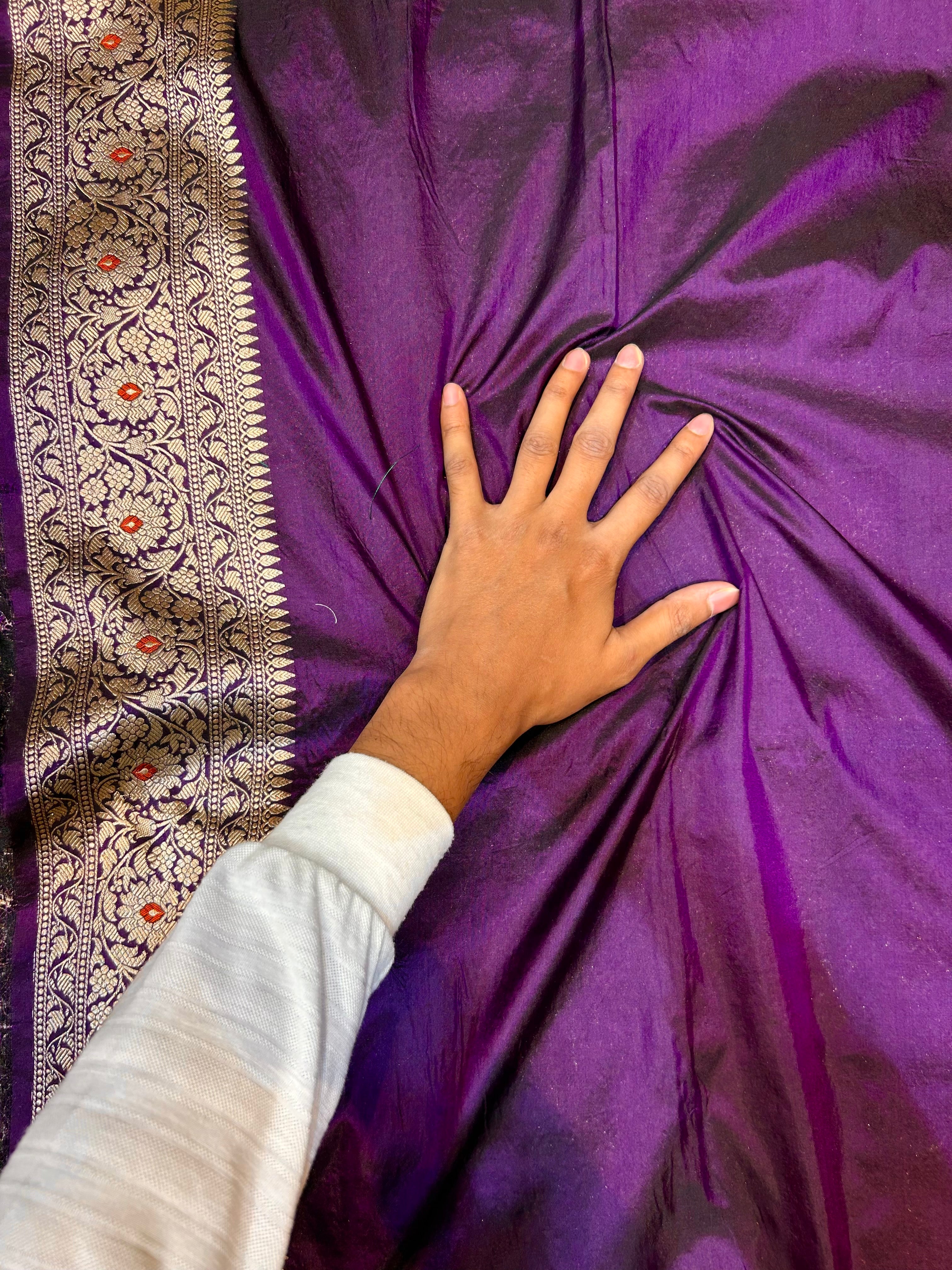 Wine Purple 100% Pure Banarasi Katan Silk Meenakari Brocade Saree