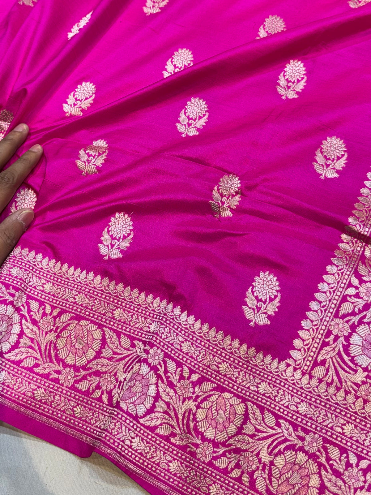 Fuscia Pink Pure Banarasi Katan Silk Saree