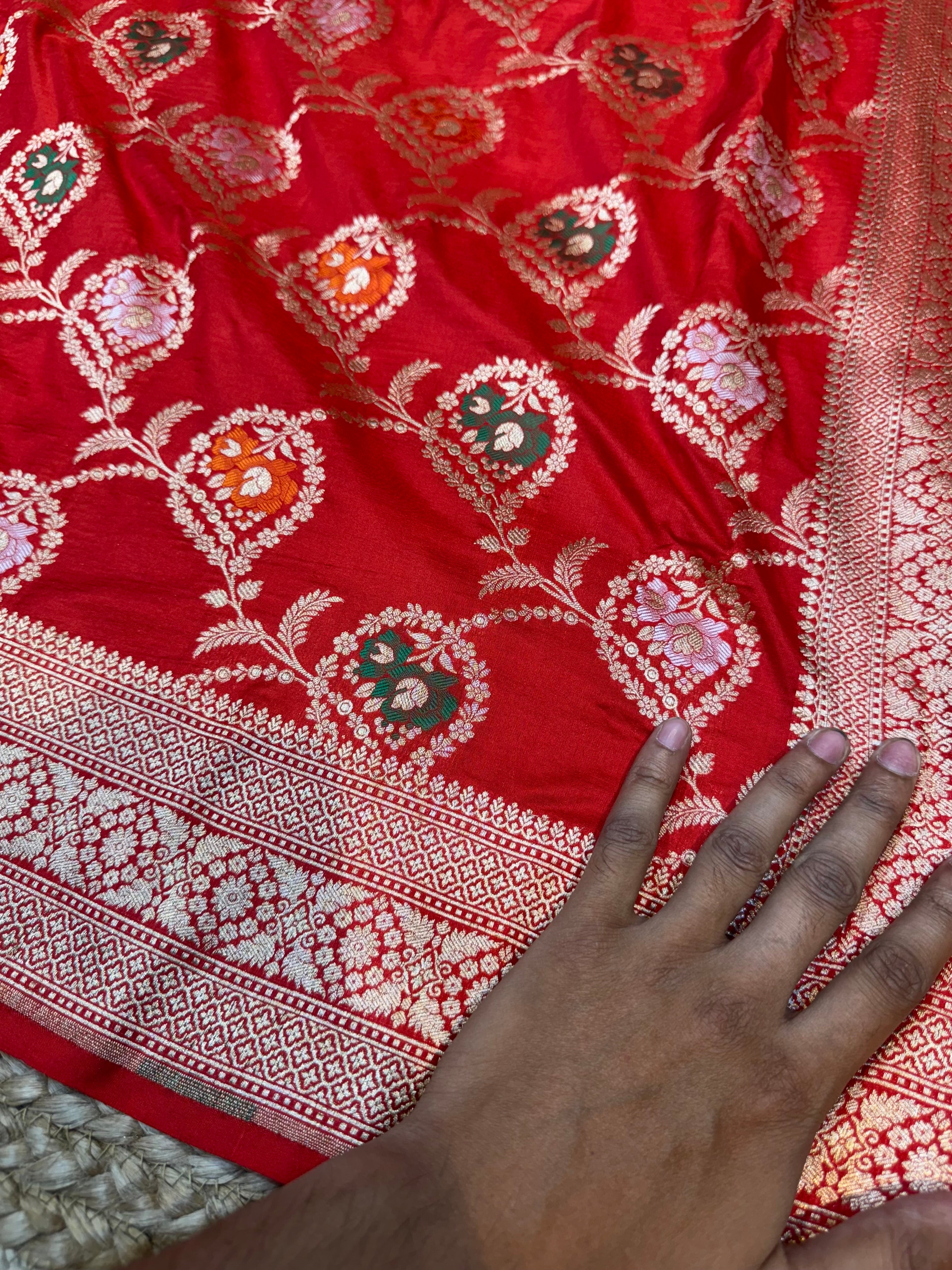 Red 100% Pure Banarasi Katan Silk Meenakari Saree
