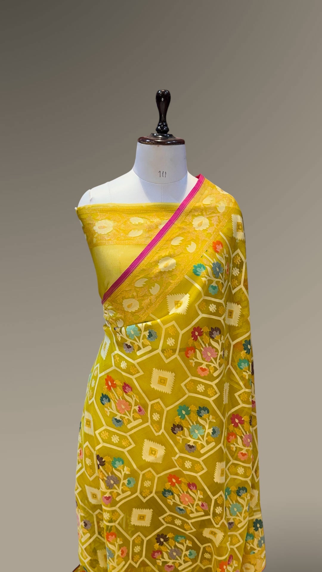 Lemon Banarasi Ektara Kora Jamdani Saree