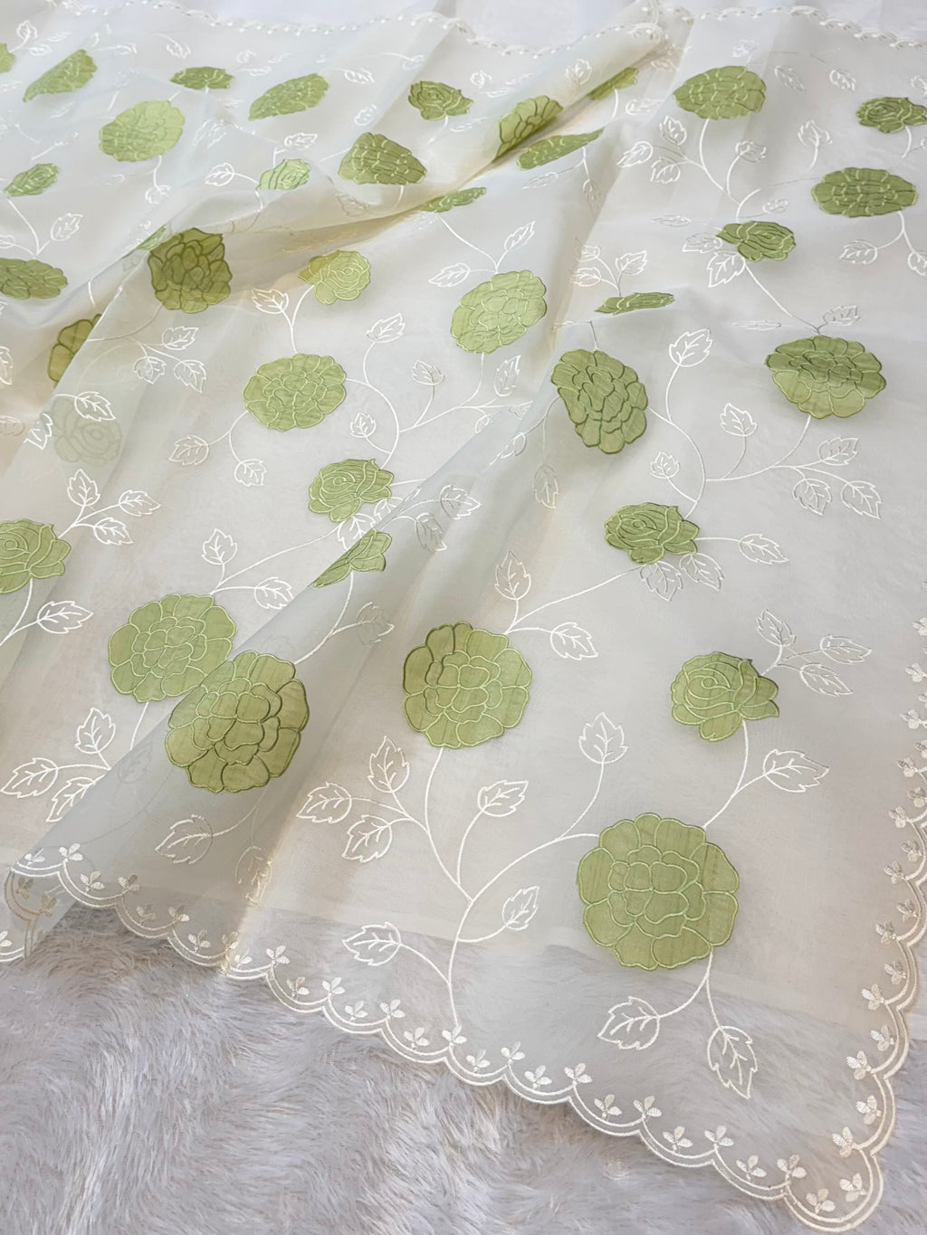 Green Organza Silk Partywear Banarasi Embroidery with Applique Floral Lightweight Sarees