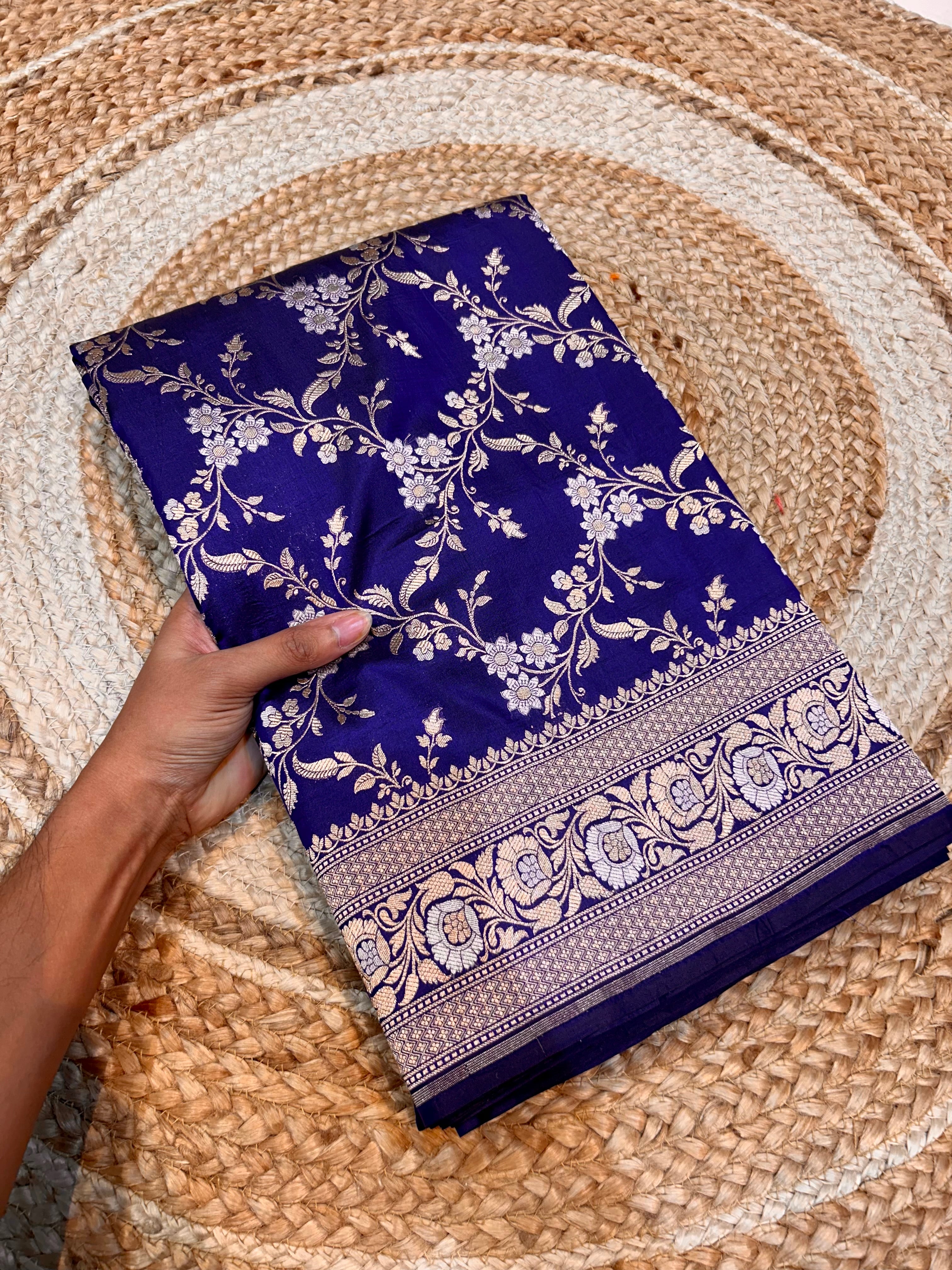 Prebook | Royal Blue 100% Pure Banarasi Katan Silk Meenakari Sareee