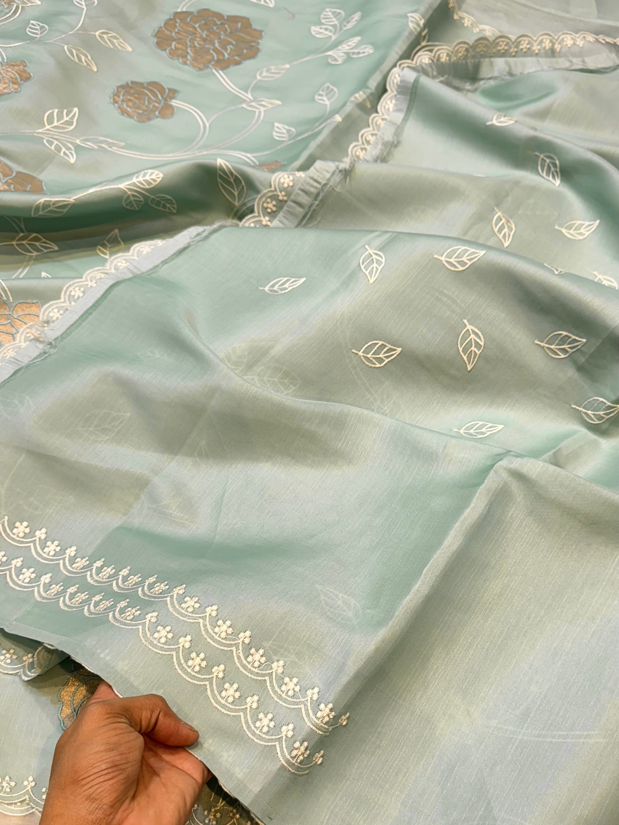 Sea Green Mango Silk Partywear Banarasi Embroidered Jaal with Tissue Applique Lightweight Sarees