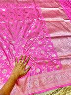 Baby Pink 100% Pure Banarasi Katan Silk Saree