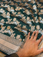 Bottle Green 100% Pure Banarasi Katan Silk Meenakari Saree