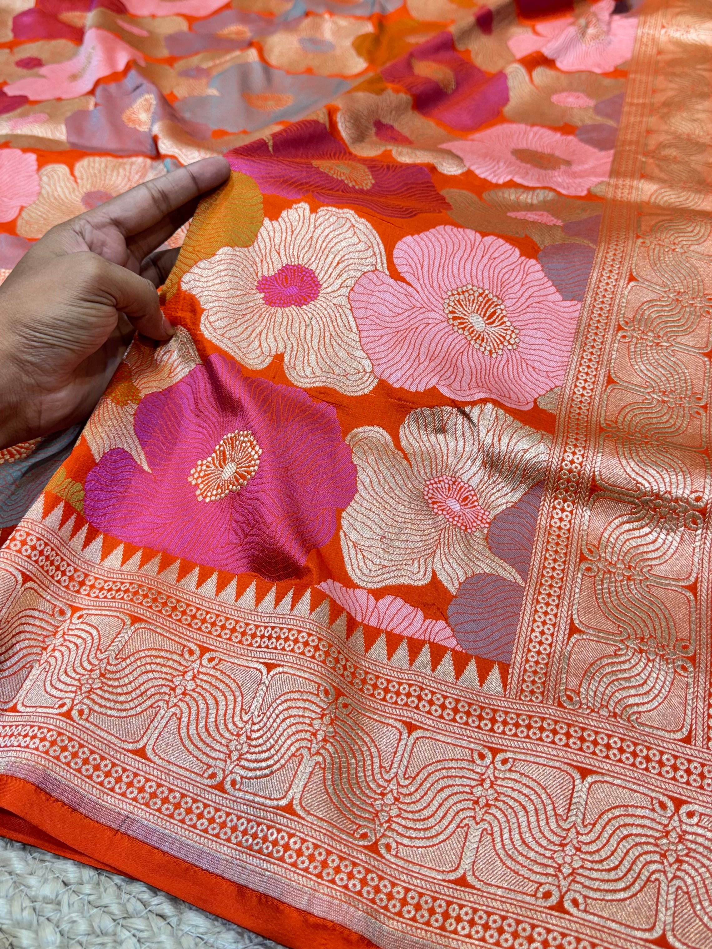 Prebook | Fanta Orange 100% Exclusive Pure Banaras Katan Silk Rangkaat Saree
