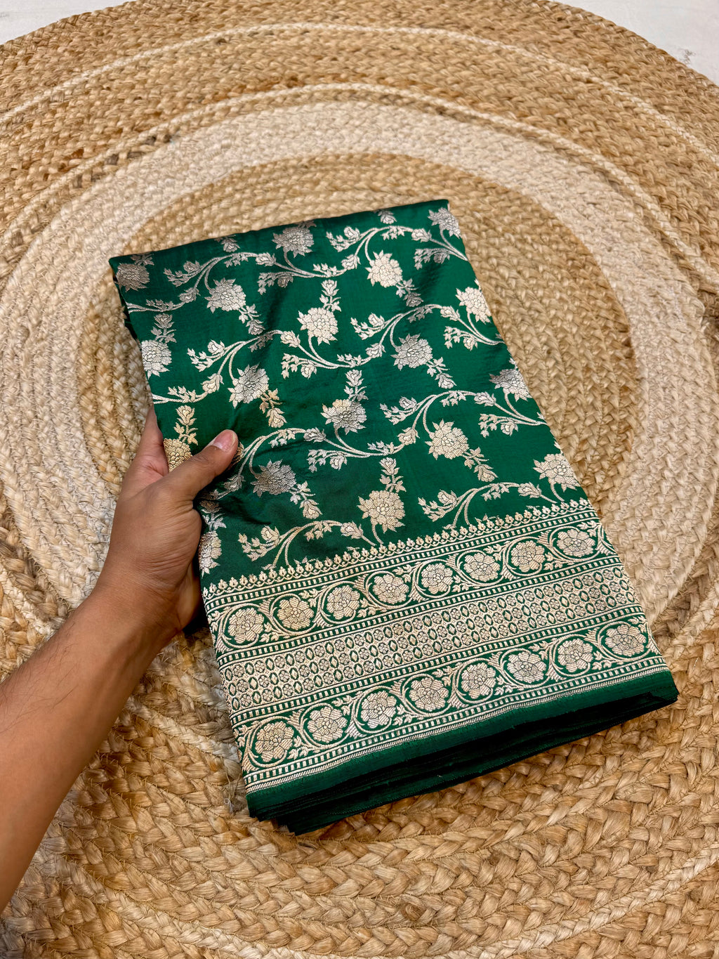 Bottle Green 100% Pure Banarasi Katan Silk Saree