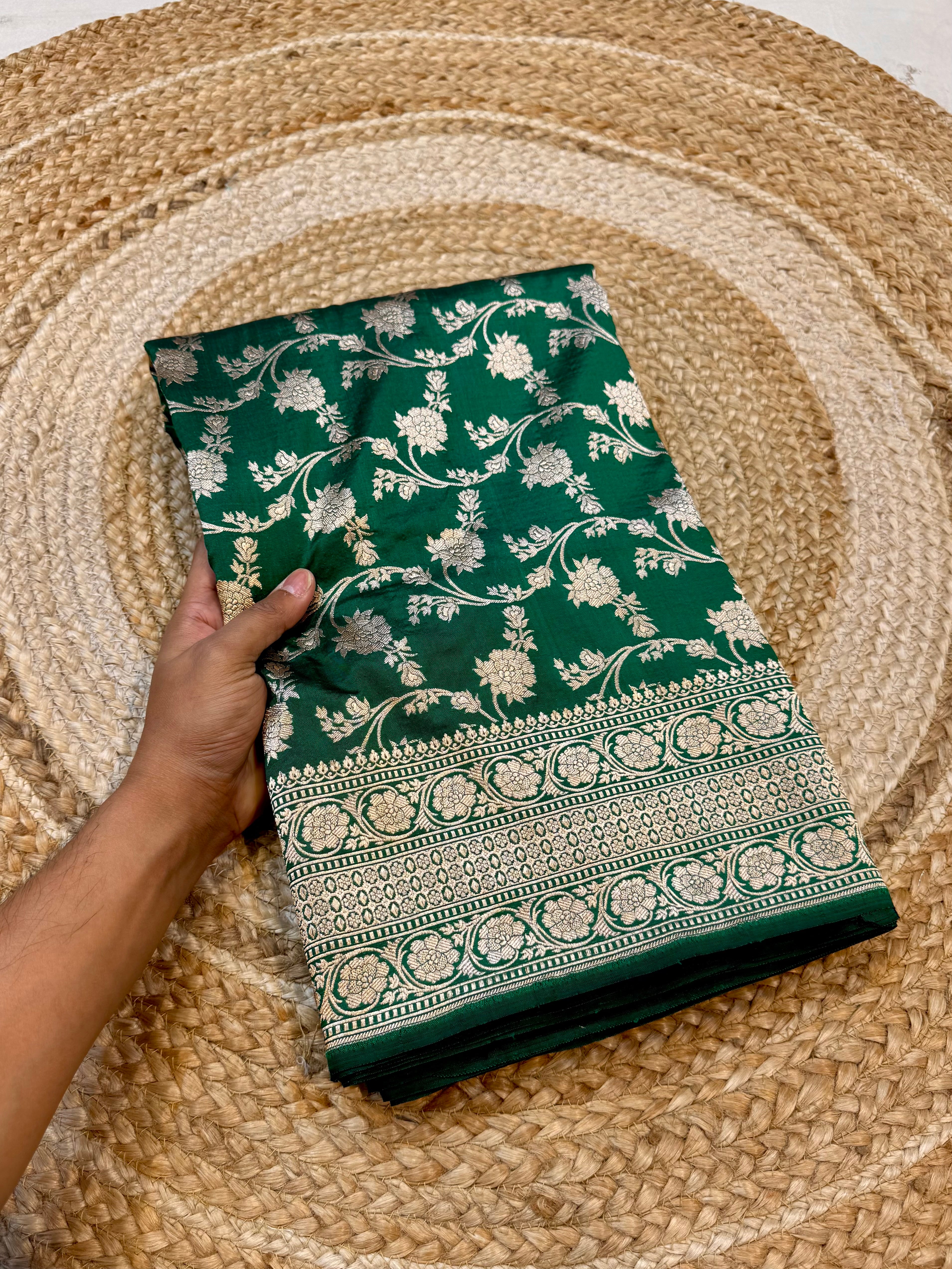 Bottle Green 100% Pure Banarasi Katan Silk Saree