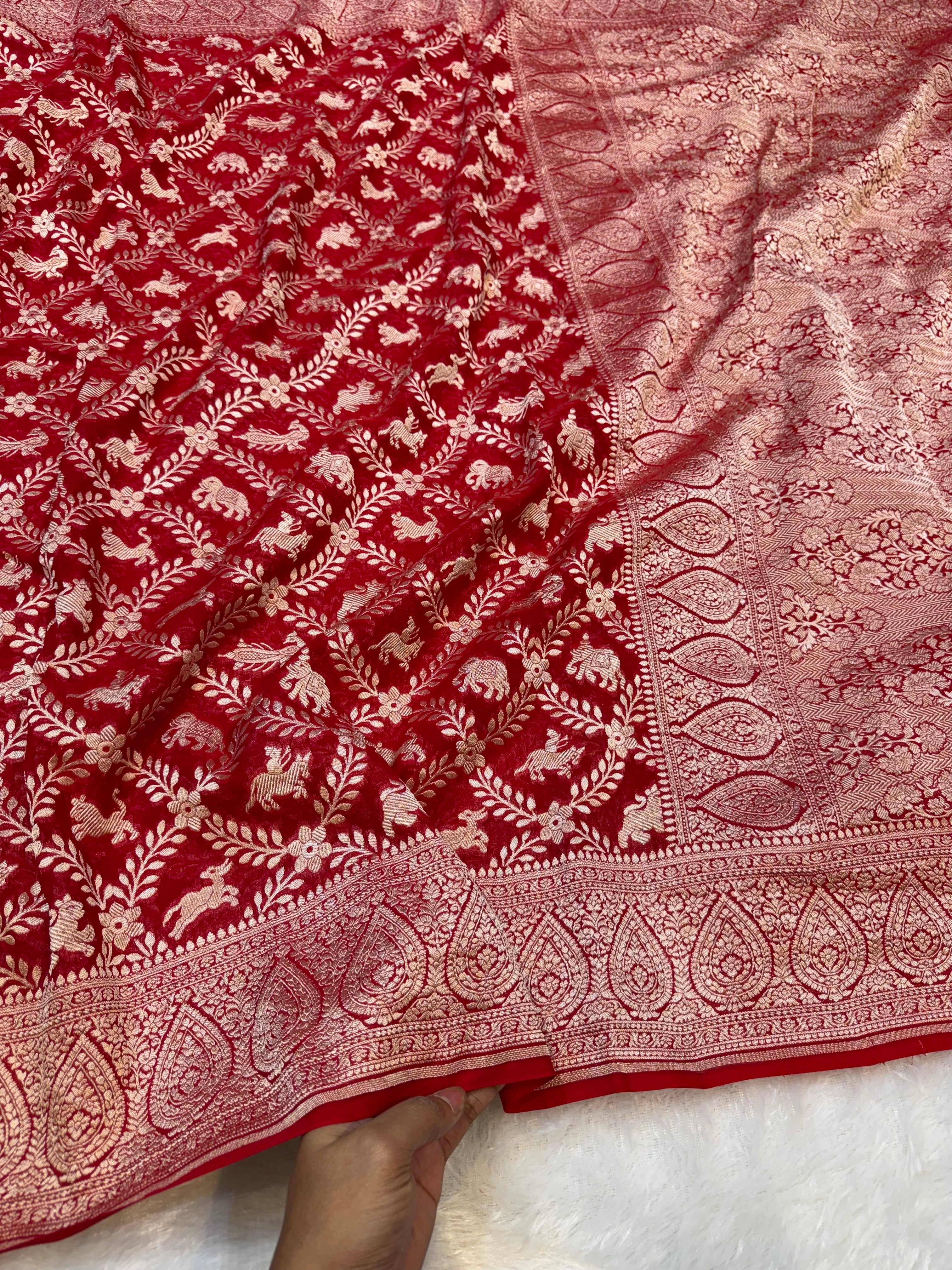Red 100% Pure Khaddi Georgette SHIKARGAH Saree