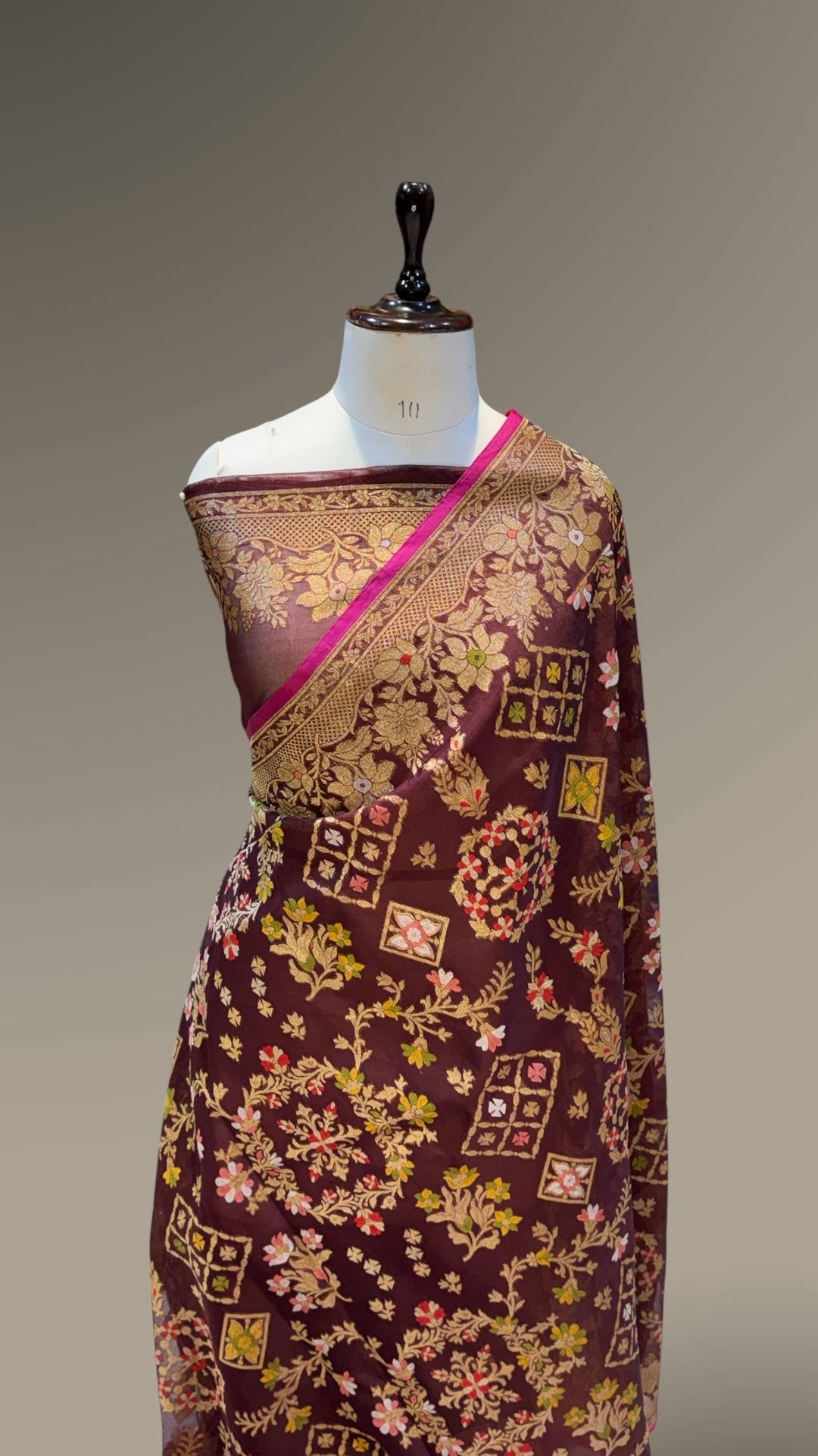Wine Ektara Banarasi Kora Jamdani Saree